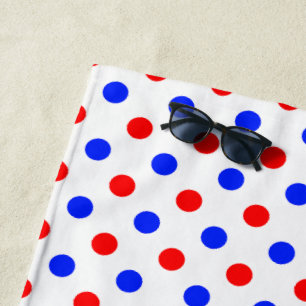 White Red Blue Polka Dots Design Beach Towel