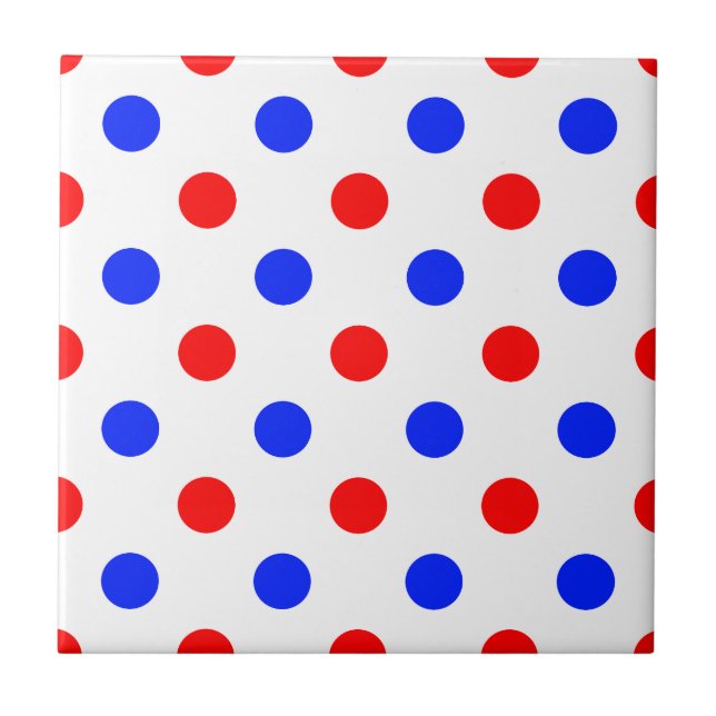 White Red Blue Polka Dots Design  Ceramic Tile (Front)