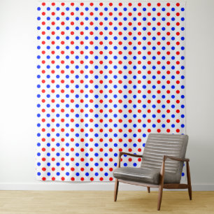 White Red Blue Polka Dots Design Tapestry