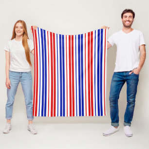 White Red Blue Stripes Pattern   Fleece Blanket