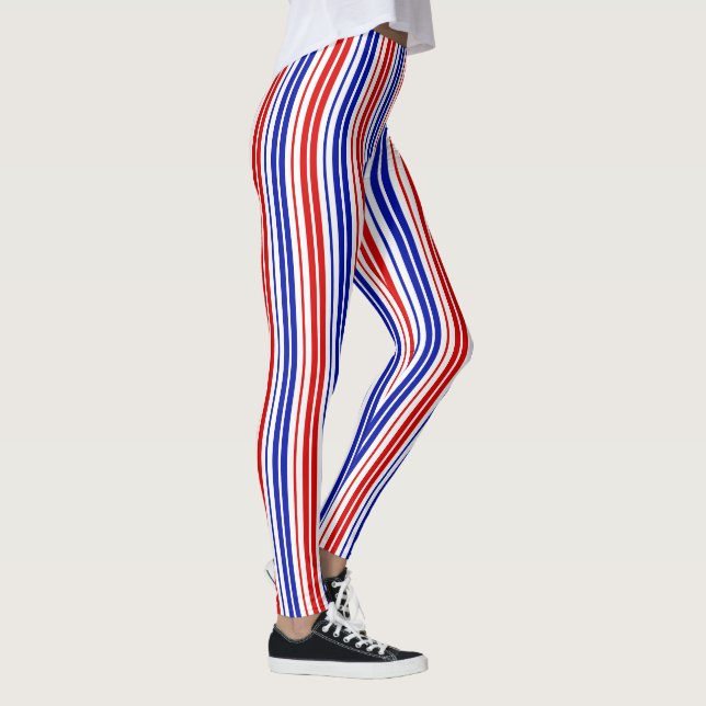 White Red Blue Stripes Pattern   Leggings (Right)