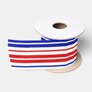 White Red Blue Stripes Pattern Satin Ribbon