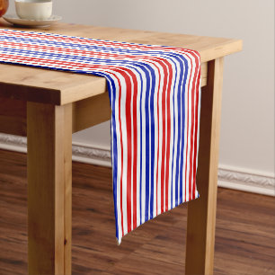 White Red Blue Stripes Pattern   Short Table Runner