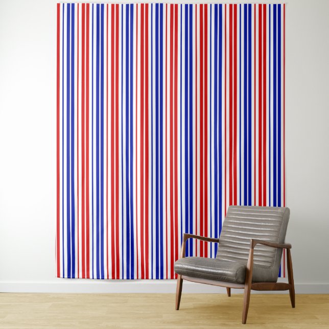White Red Blue Stripes Pattern   Tapestry (In Situ)