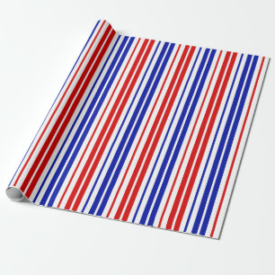 White Red Blue Stripes Pattern Wrapping Paper