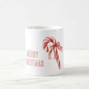 White Red Bow Candy Cane Christmas Coffee Mug