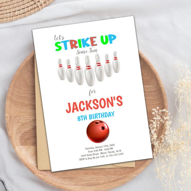 White Red Bowling Birthday Invitations (White Red Bowling Birthday Invitations)