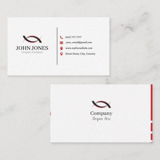 White & Red Business Cards 12 Pack of 100 (Front/Back)