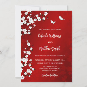 White  Red Cherry Blossom   Wedding Invitation