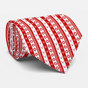 White & Red Christmas Deer and Snowflakes Tie