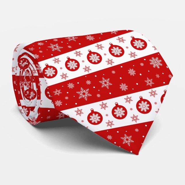 White & Red Christmas Snowflakes and Balls Tie (Rolled)
