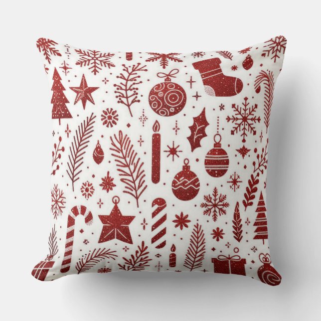 White Red Christmas Throw Pillow (Front)