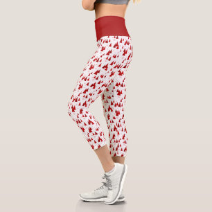 White & Red Christmas Tree with Snowflakes Pattern Capri Leggings