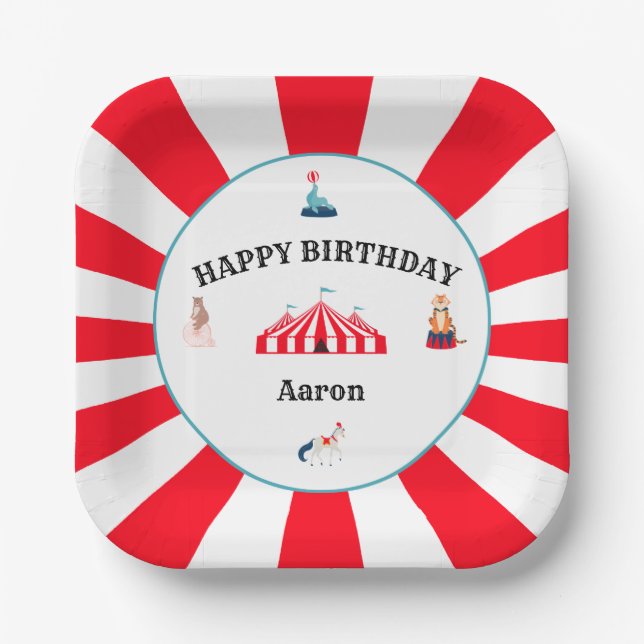 White & Red Circus Carnival  Paper Plate (Front)