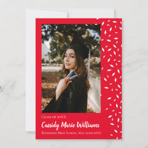 White Red Confetti Graduation Announcement
