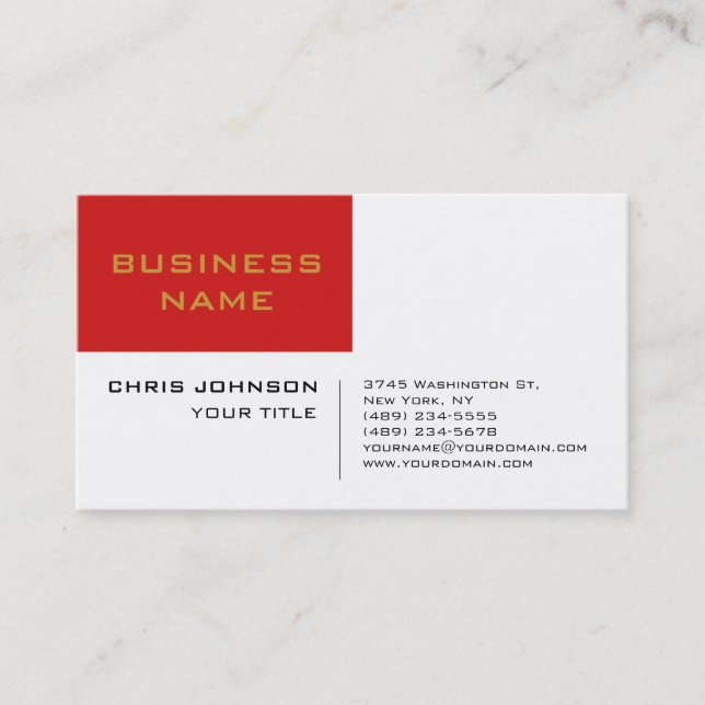 White Red Contemporary Professional Modern Business Card (Front)