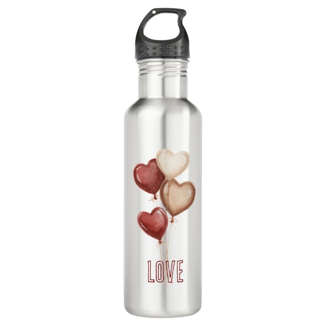 White Red Cream Heart Balloons Love  710 Ml Water Bottle (Front)