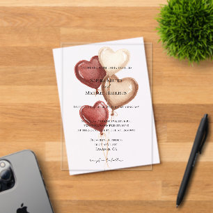White Red Cream Heart Balloons Wedding Acrylic Invitations