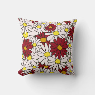 White red daisies floral cushion