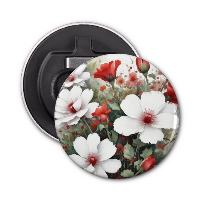 White & Red Flowers Elegant Watercolor Bottle Opener (Front)