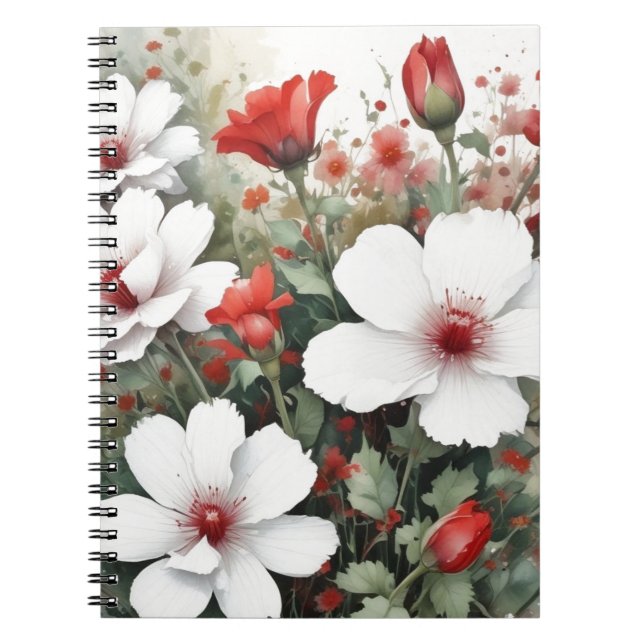 White & Red Flowers Elegant Watercolor Notebook (Front)
