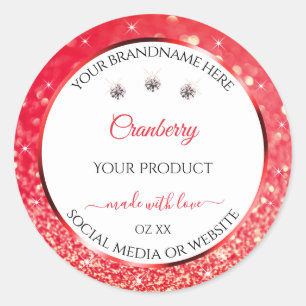 White Red Glitter Stars Product Packaging Labels