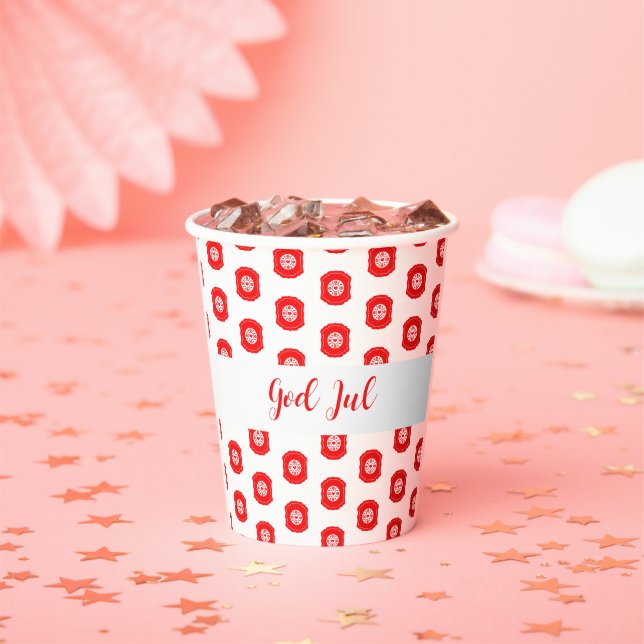 White Red God Jul Merry Christmas Pattern  Paper Cups (Insitu)