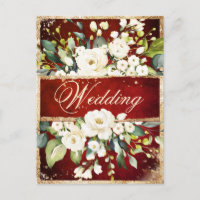 White Red Gold Botaniical Floral Rustic Wedding