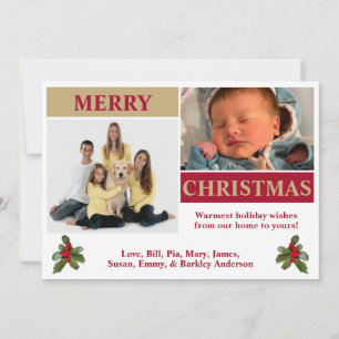 White, Red, & Gold Modern 2 Photo Christmas Card