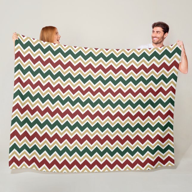 White Red Green Beige Chevron Pattern Fleece Blanket (In Situ)