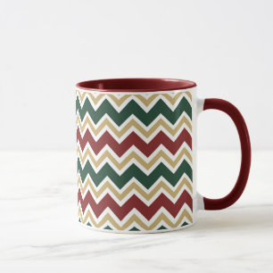 White Red Green Beige Chevron Pattern Mug