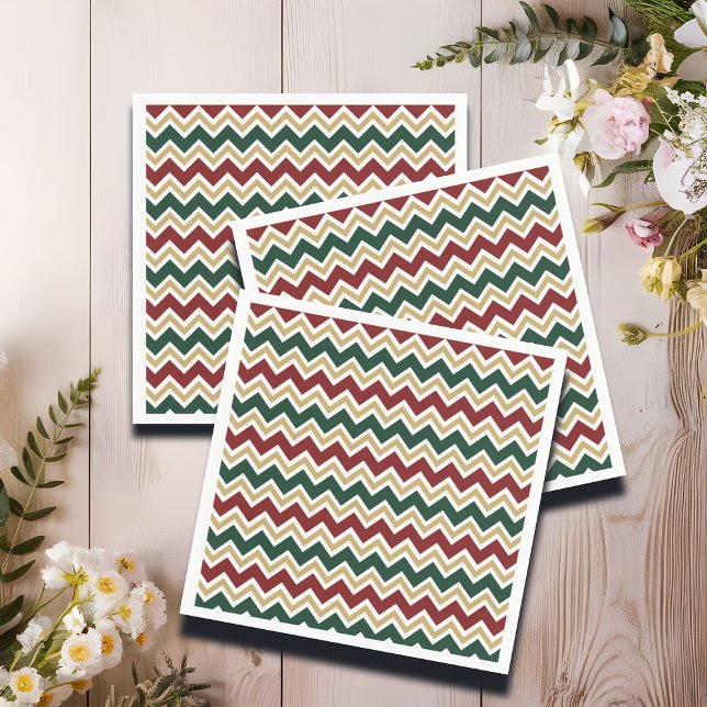 White Red Green Beige Chevron Pattern Napkin (Creator Uploaded)
