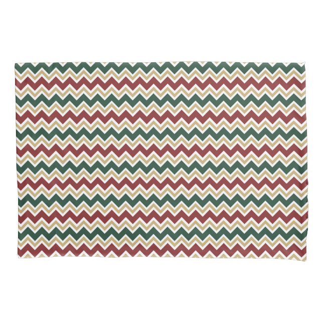 White Red Green Beige Chevron Pattern Pillowcase (Front)