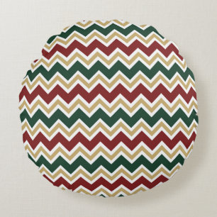 White Red Green Beige Chevron Pattern Round Cushion