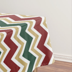 White Red Green Beige Chevron Pattern Tablecloth