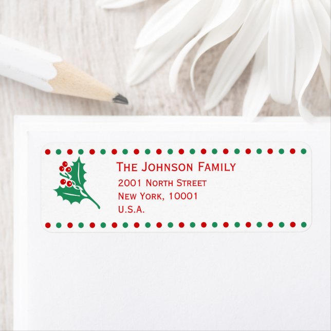White Red Green Christmas Return Address Labels (Insitu)