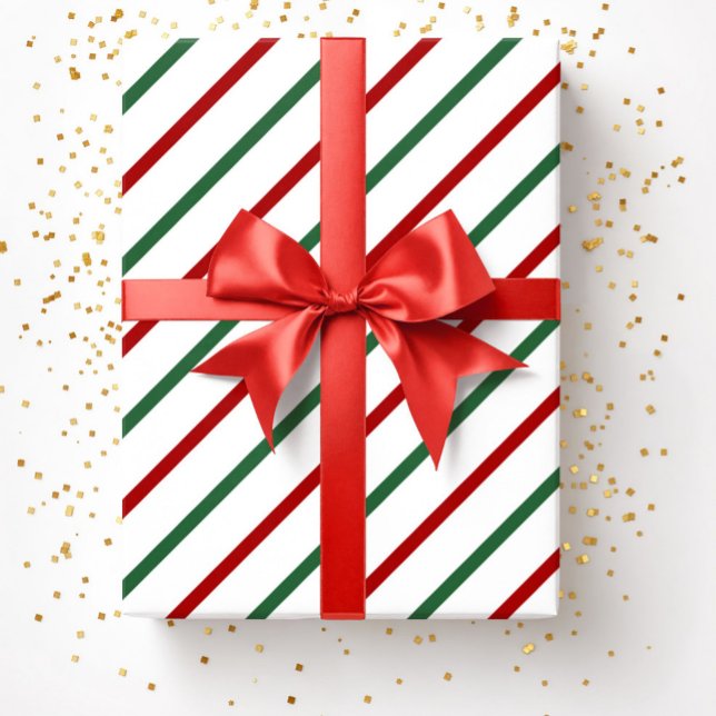 White Red Green Christmas Stripes Pattern Wrapping Paper (White Red Green Christmas Stripes Pattern Wrapping Paper)