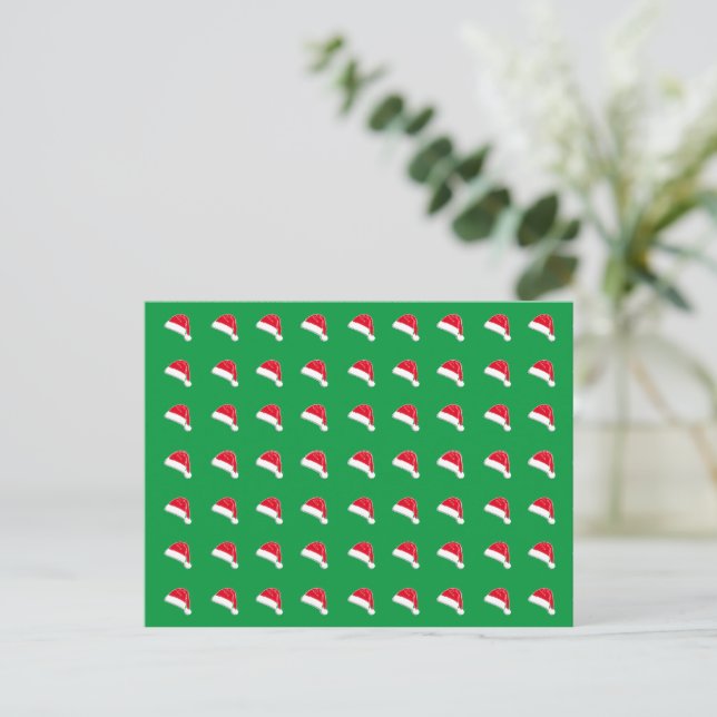 white red green cute Santa Hat pattern Christmas Postcard (Standing Front)