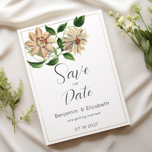 White red green floral botanical Save the Date  Invitation