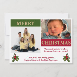 White, Red, Green, & Gold 2 Photo Christmas Card