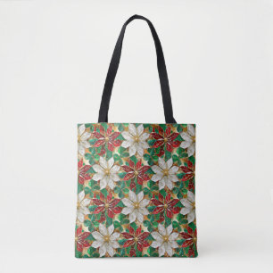 White Red Green Gold Poinsettia Tote Bag