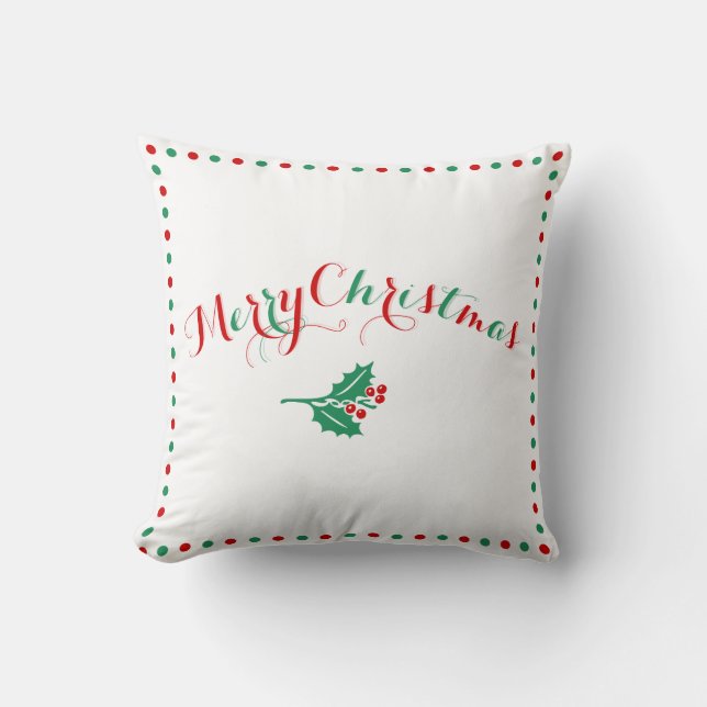 White Red Green Merry Christmas Throw Pillows (Front)