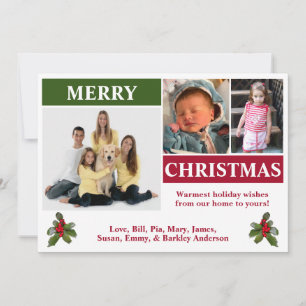 White, Red, & Green Modern 3 Photo Christmas Card