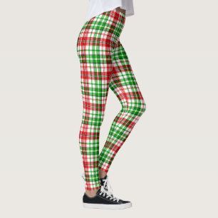 White Red Green Plaid Tartan Design Leggings