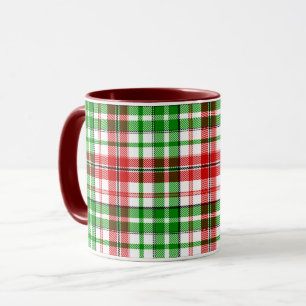 White Red Green Plaid Tartan Design  Mug