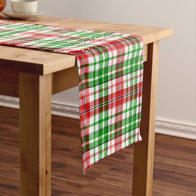 White Red Green Plaid Tartan Design  Short Table Runner (In Situ)