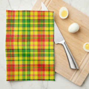 White Red Green Plaid Tartan Design  Tea Towel