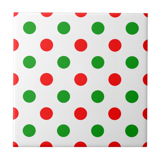 White Red Green Polka Dots Design  Ceramic Tile (Front)