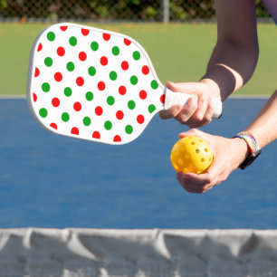 White Red Green Polka Dots Design Pickleball Paddle