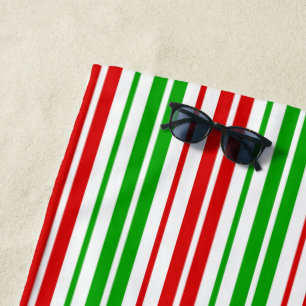 White Red Green Stripes Pattern   Beach Towel